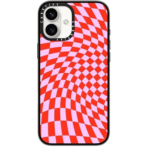 Kompakti iPhone 16 Pro Max -kuori [Kevyt / 1,2 m 2X sotilastason pudotussuoja / Ohut] - Kirsikat - Kirkas Musta Strawberry Checkers iPhone 16 Plus