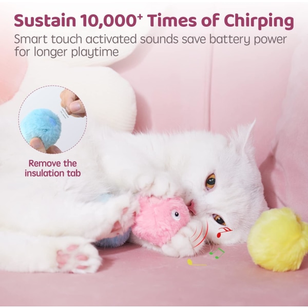 Chirping Cat Toys Balls with Silver Vine Catnip, 3 Pack Fluffy Interactive Cat Kicker, 3 Lifelike Animal Sounds, Kitty Kitten Catnip Exercise Toys