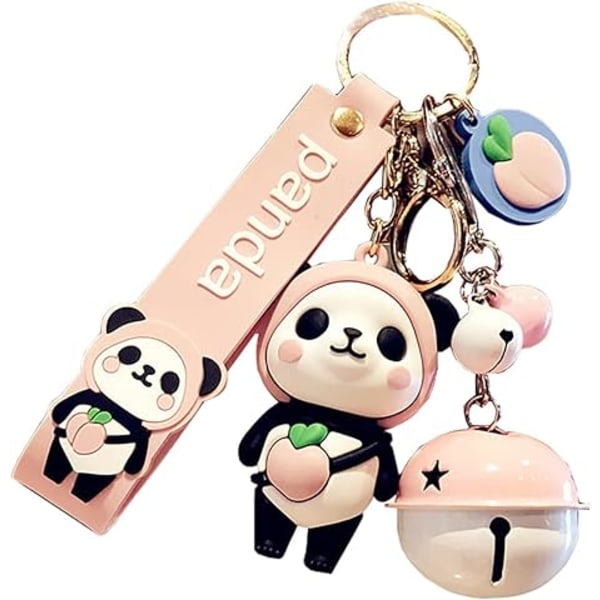 Lady Girl Söt PVC Panda Nyckelring Kreativ Nyårspresent Djurhänge Bilnyckelhänge Metallnyckelring-Rosa-liten klocka