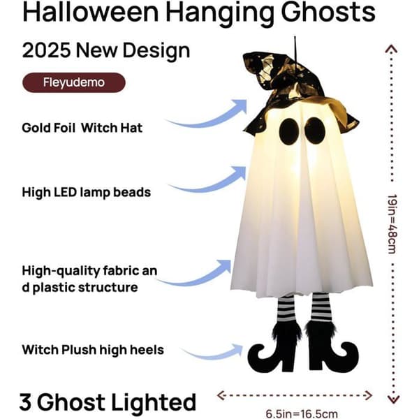 3 kpl LED-haamunoidan valosarja - Sisä-/ulkokäyttöön tarkoitettu roikkuva Halloween-koriste