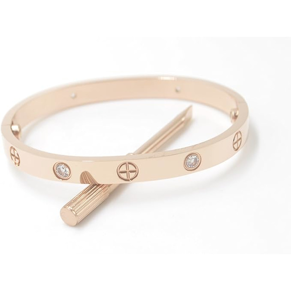 Forgyldt rustfrit stål enkel stil kærlighed bangle armbånd til kvinder mænd（Rose Gold）