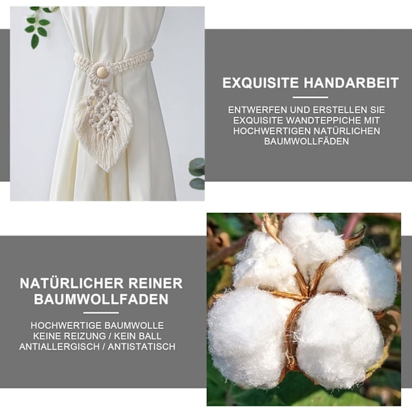Set med 2 handgjorda bohemiska gardinbindare - handvävd bomull - off white
