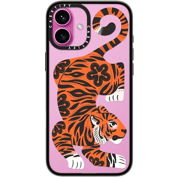 Kompakt iPhone 16 Pro Max Deksel [Lettvekt / 1,2 m 2X Militær Grad Fallbeskyttelse/Slank] - Kirsebær - Klar Svart Fierce Tiger iPhone 16 Plus