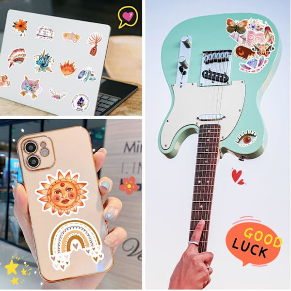 50 stk. Boho-klistermærker, æstetiske klistermærker til vandflasker til kvinder og piger, vinyl, vandtætte klistermærker til bærbare computere, kopper, skateboards, telefoner, scrapbøger, cykler, kufferter, guitarer