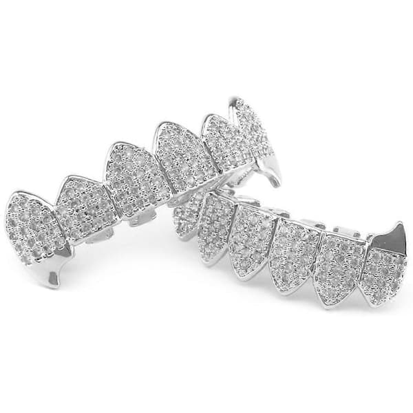 2X Silverpläterade Grillz för övre och nedre tänder