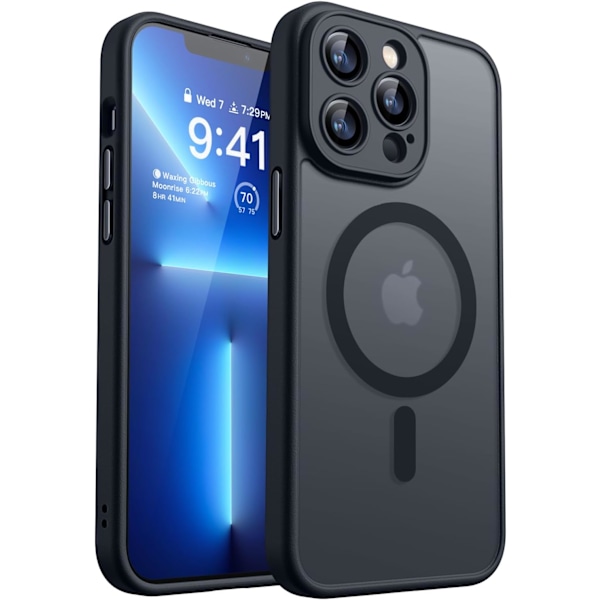 Magnetisk etui til iPhone 16 Pro Max med fuld kamerabeskyttelse [Kompatibel med Magsafe] [Gennemskinnelig mat] Beskyttende telefonetui, mat sort Black iPhone 13 Pro