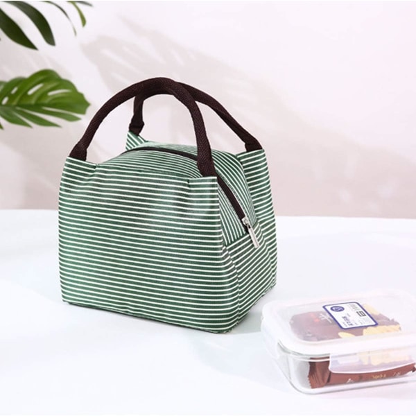 Lunsjpose for kontor Lunsj Kjøler med Glidelås Lukking Foldbar Lunsj Tote Bag, Gjenbrukbar Lunsj Holder Isolerte Lunsjbeholder Piknikpose - Grønn