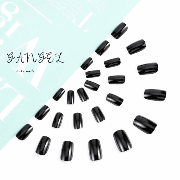 1 stk. manicure falske negle (D65 firkantet hoved ren sort [lim model]) Skønhed og sundhed