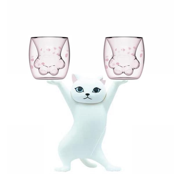 Kattklo Kopp Glas dubbelkopp Rosa glaskopp Dubbel mjölkkopp Kaffekopp Söt glaskopp