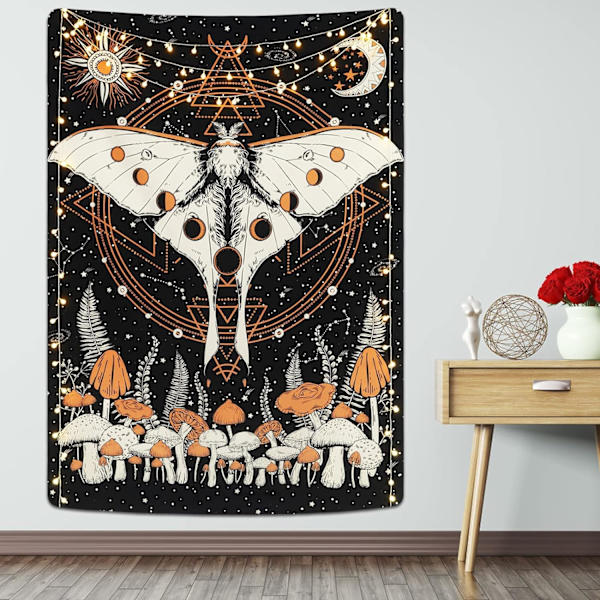 Psykedelisk väggbonad Luna Moth Butterfly Tapestry Sun Moon Tapestries Solar Lunar Eclipse Tapestries Natural Mystery Decorative(150*130cm)