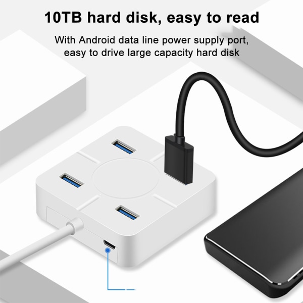 USB 3.0 Hub, Mini USB Hub med 4 USB 3.0 porte, kompatibel med MacBook, Mac Pro, Mac Mini, iMac, Surface Pro - Hvid