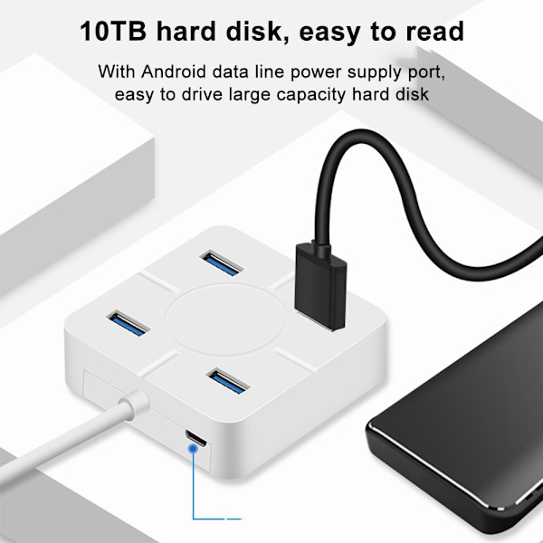 USB 3.0-hubb, Mini USB-hubb med 4 USB 3.0-portar kompatibel med MacBook, Mac Pro, Mac Mini, iMac, Surface Pro - Vit