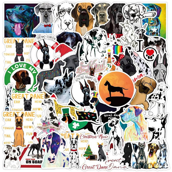 Great Dane Dog Sticker - 50 Pack Cute Dog Sticker Husky Vattentät Guld Hår Sticker Vattenflaska Laptop Utomhus Dekoration Present för Tonåringar
