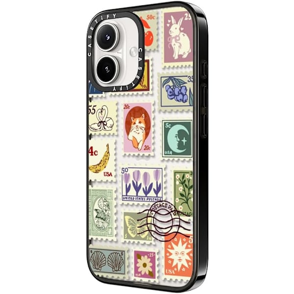 Kompakt iPhone 16 Pro Max Deksel [Lettvekt / 1,2 m 2X Militær Grad Fallbeskyttelse/Slank] - Kirsebær - Klar Svart Stamp Collection iPhone 16