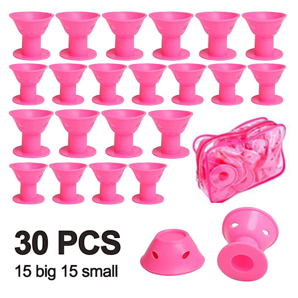 Silikonehårkrøllesæt, små silikonehårruller - Pink 30 stk.