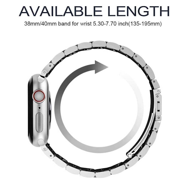 Yhteensopiva Apple Watch -ranneke 38mm-40mm/42mm-44mm Vaihdettava ruostumattomasta teräksestä valmistettu metalliranneke - 38-40mm kulta