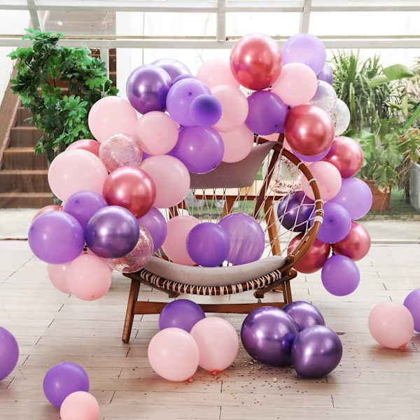 Lila och rosa ballonggirlang kit, 60 st 12 tum ballonggirlang  ballonger bakgrund för födelsedag baby brud bröllopsfest dekorationer