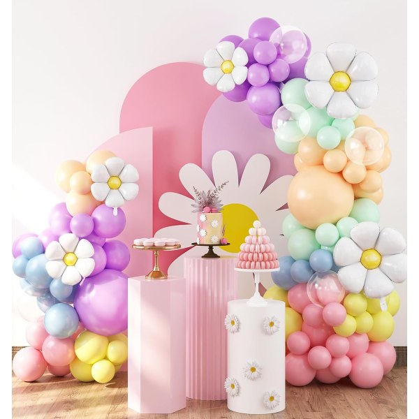 Groovy Daisy Flower Balloons - 114 kpl Pastellin sateenkaaren ilmapallokaari Garland Kit - Kirkkaat kupla- ja Bobo-ilmapallot - Täydellinen syntymäpäiville, vauvakutsuille