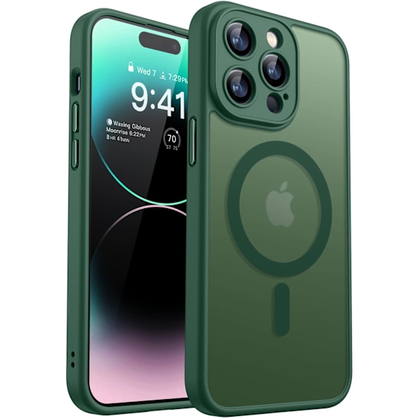 Magnetiskt skal för iPhone 16 Pro Max med fullständigt kameraskydd [Kompatibel med MagSafe] [Genomskinlig matt] Skyddande telefonfodral, Matt svart Deep Green iPhone 14 Pro Max