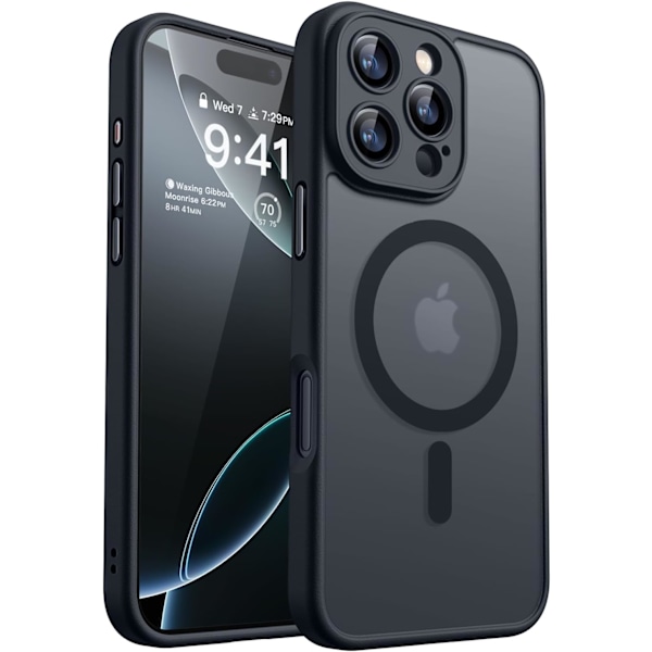 Magneettinen suojakotelo iPhone 16 Pro Max -puhelimelle täydellä kamerasuojauksella [Yhteensopiva Magsafen kanssa] [Läpikuultava matta] Suojaava puhelinkotelo, Hot Pink Black iPhone 16 Pro Max