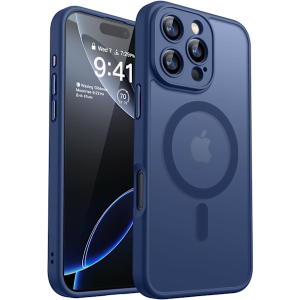 Magnetiskt skal för iPhone 16 Pro Max med fullständigt kameraskydd [Kompatibel med MagSafe] [Genomskinlig matt] Skyddande telefonfodral, varmrosa Deep Blue iPhone 16 Pro