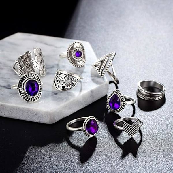 Ringe Vintage Lilla Ringe Ringe til Kvinder Ringe til Teenagere Piger Sølv Ringe Dame Ringe Søde Ringe Stablebare Ringe Sæt