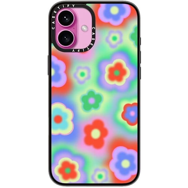 Kompakt iPhone 16 Pro Max Deksel [Lettvekt / 1,2 m 2X Militær Grad Fallbeskyttelse/Slank] - Kirsebær - Klar Svart Acid Flowers iPhone 16 Plus