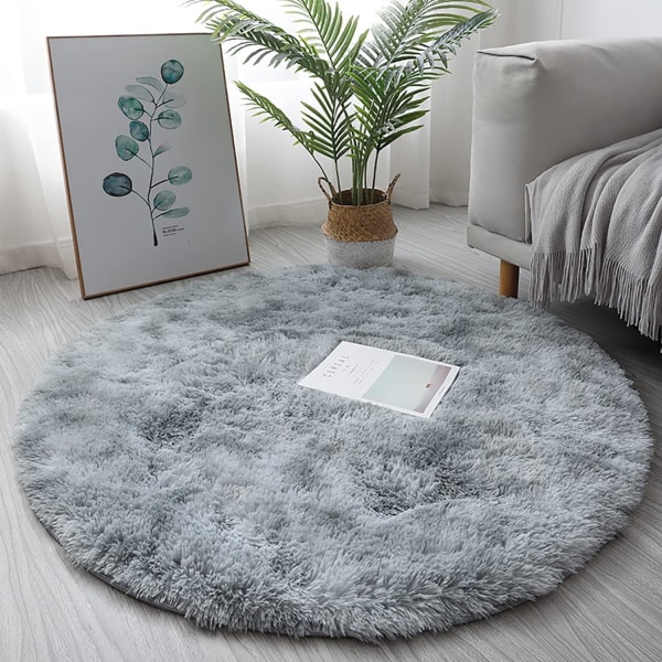 Rund matta, modern matta med hög lugg, sängmatta i sovrummet, bekväm och mjuk, halkfri lurvig golvmatta, fluffig matta, ljusgrå, 60 cm/24 tum