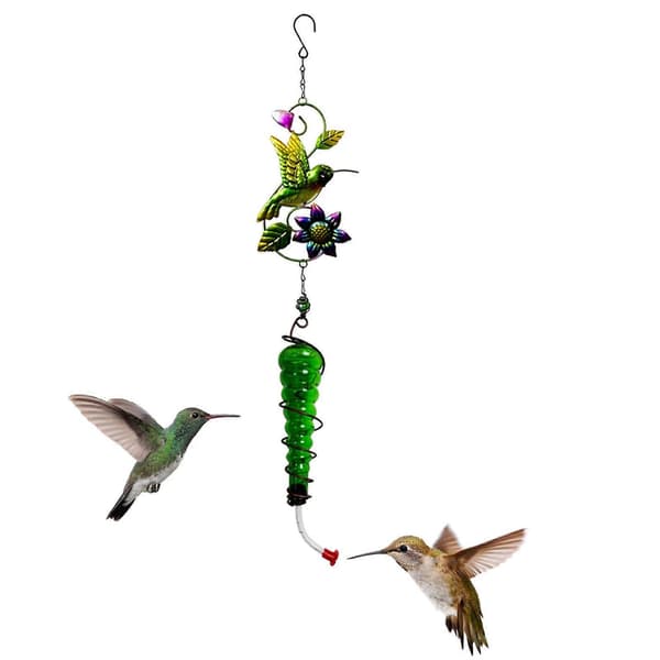 Quinlirra Kolibri Metal Glas Fuglefoder Automat Ekstern Hængende Glasmaling Håndværk Jern Vandfoder Ornament Dagens Tilbud Udsalg One Size Clear