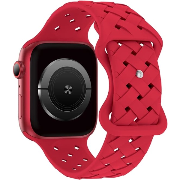 Silicone Braided Weave Bands Compatible with Apple Watch 38mm 40mm 41mm , Replacement Silicone Sport Breathable Strap for Women Men-Red