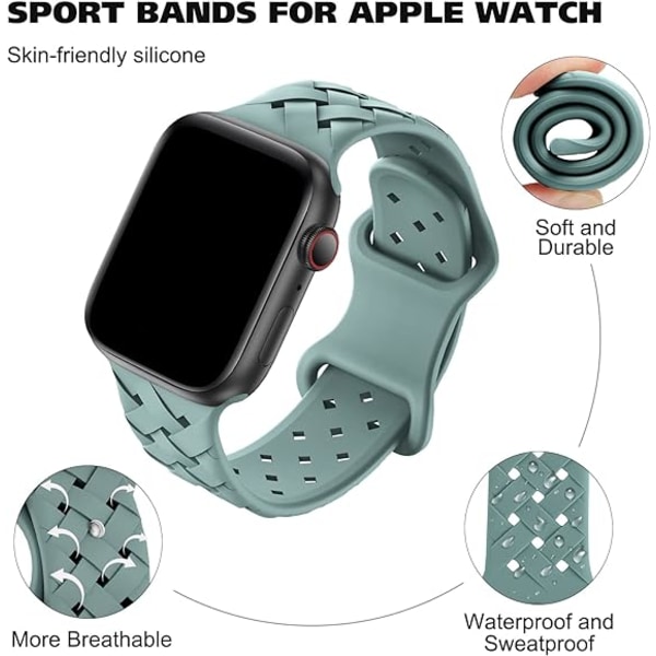 Silikonflätade vävda armband kompatibla med Apple Watch 42 mm 44 mm 45 mm 49 mm, ersättningssportband i silikon, andningsbart för kvinnor och män - kaktus