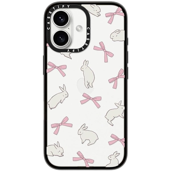 Kompakt iPhone 16 Pro Max Deksel [Lettvekt / 1,2 m 2X Militær Grad Fallbeskyttelse/Slank] - Kirsebær - Klar Svart Rabbit Ribbon iPhone 16