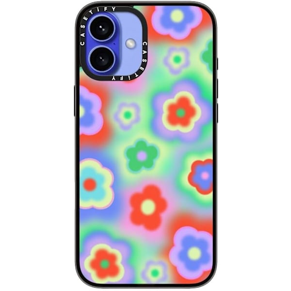 Kompakt iPhone 16 Pro Max Deksel [Lettvekt / 1,2 m 2X Militær Grad Fallbeskyttelse/Slank] - Kirsebær - Klar Svart Acid Flowers iPhone 16 Plus