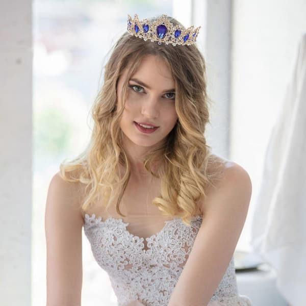 Brudkrona Halsband Örhängen Set för Bröllopsklänning 1Set Blå Style 1