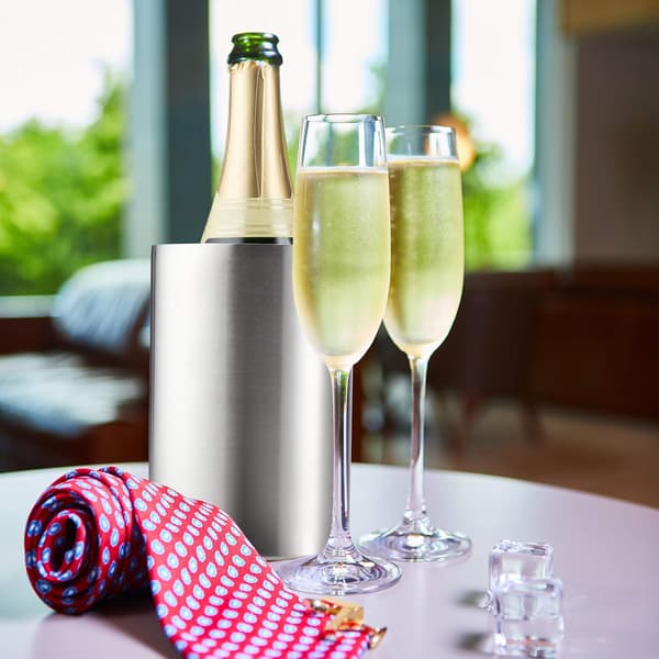 Flaskekøler Rustfrit Stål Dobbeltvægget Stærk Isolering Champagnekøler og Vinkøler Flasker Ø 10 cm Sølv