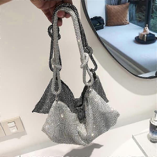 Hobo Tasker Underarmstaske Chic Clutch Tasker Moderne Kæde Tote Lynlås Håndtaske Silver