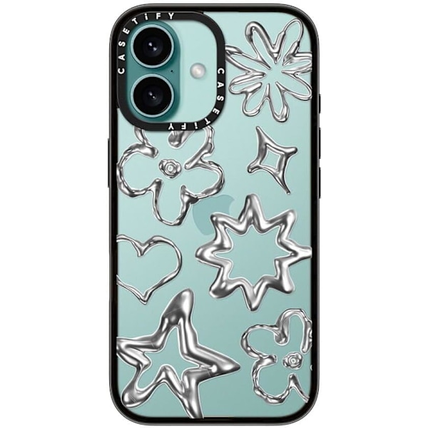 Kompakt iPhone 16 Pro Max Deksel [Lettvekt / 1,2 m 2X Militær Grad Fallbeskyttelse/Slank] - Kirsebær - Klar Svart Chrome Doodles iPhone 16