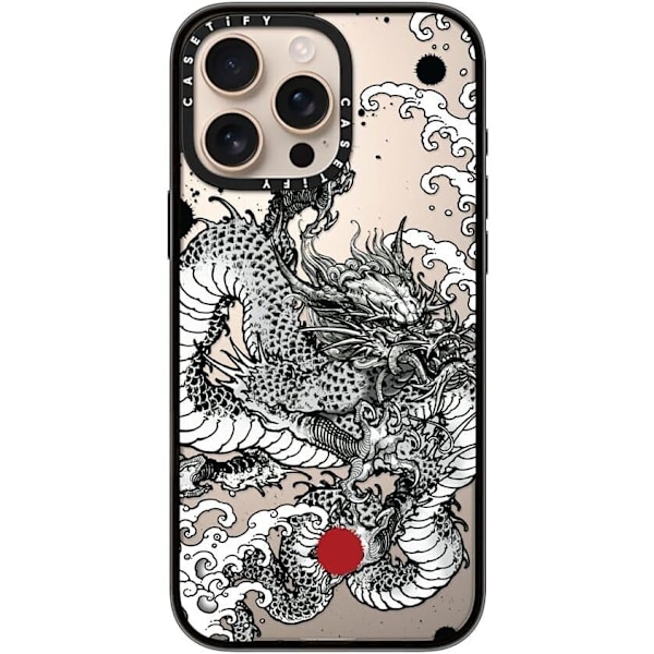 Kompakt iPhone 16 Pro Max Deksel [Lettvekt / 1,2 m 2X Militær Grad Fallbeskyttelse/Slank] - Kirsebær - Klar Svart Power Dragon iPhone 16 Pro Max