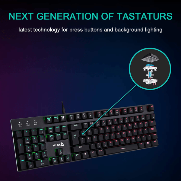 RGB LED-baggrundsbelyst kablet mekanisk gaming-tastatur, 104 mekanisk gaming-tastatur-104-tasters blandet lysversion sort (grøn akse)