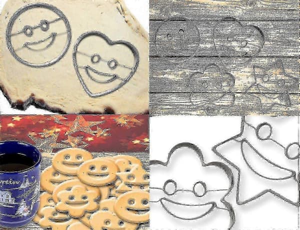 4 kageudstikkere, smilende kiksforme, chips til sjovt bagværk, emoji smiley, hjerte, stjerne, blomst, rustfrit stål, sæt med 4 Zy