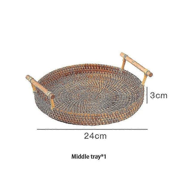 Rund serveringsbricka i rotting, handvävd, för matförvaring, frukost, dryck, snacks, 24 cm