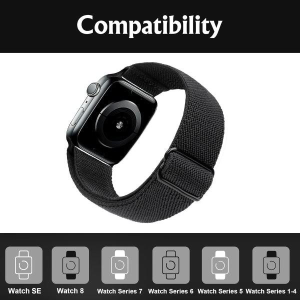 Stretchigt watch kompatibelt för Apple Watch Band 45 mm 44 mm 42 mm Bekvämt justerbart sportband för kvinnor män - svart