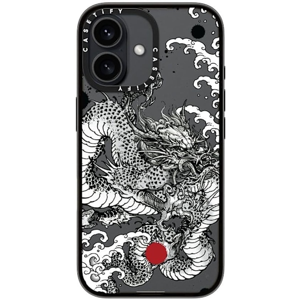 Kompakt iPhone 16 Pro Max Deksel [Lettvekt / 1,2 m 2X Militær Grad Fallbeskyttelse/Slank] - Kirsebær - Klar Svart Power Dragon iPhone 16