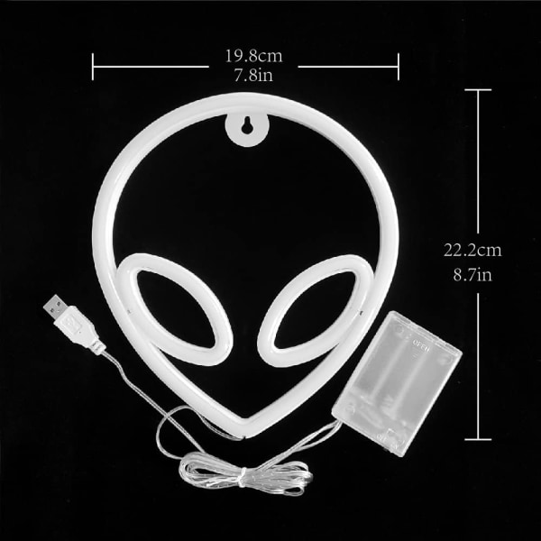 Alien Neon-skilt, USB eller 3-AA batteridrevet Neon-lys, LED-borddekorasjon, soveromsveggdekorasjon, bursdagsgave (blå)