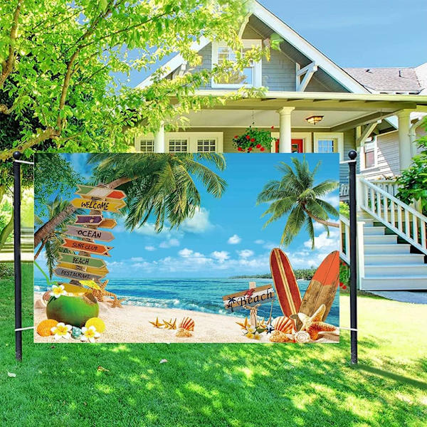 Sommarstrand Bakgrund Sommar Hawaiiansk Strand Bakgrund Havsstrand Surfbräda Porträtt Fotografering Bakgrund Aloha Luau Födelsedagsfest Dekorationer Tillbehör