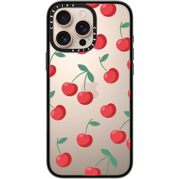 Kompakt iPhone 16 Pro Max Deksel [Lettvekt / 1,2 m 2X Militær Grad Fallbeskyttelse/Slank] - Kirsebær - Klar Svart Cherries iPhone 16 Pro Max