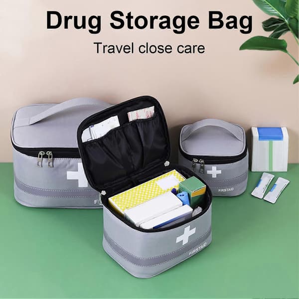 First Aid Kit with Reinforced Handle, Large Capacity, Reflective Strip, Compartment Design, Zipper, Oxford Cloth, First Aid Storage Blue Blue L
