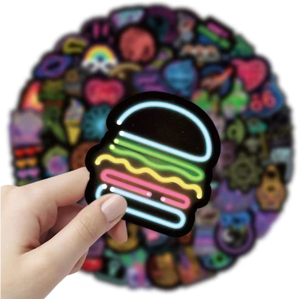 Neon-tarratarrat, 100 kpl hienoja neonvalotarrat, trendikkäät graffitit vedenpitävät vinyylineontarrat vesipulloon, kitaraan, skeittilautaan