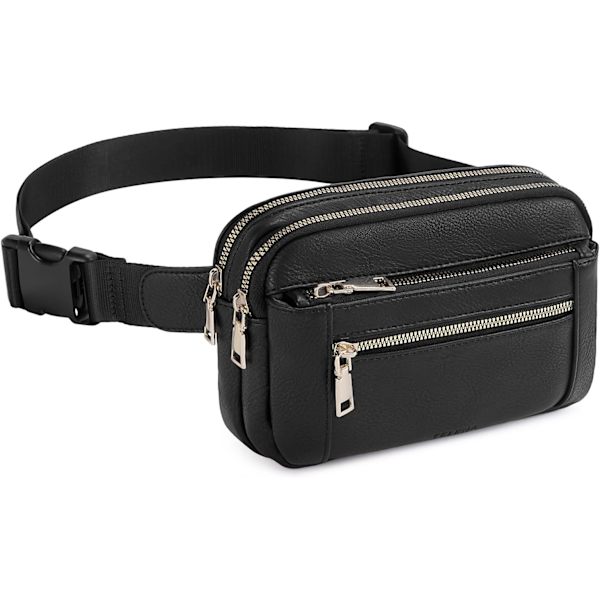 Fanny Packs för kvinnor Cross Body Bag Läder Bältesväska Fashionable Midjeväska med justerbar rem Svart
