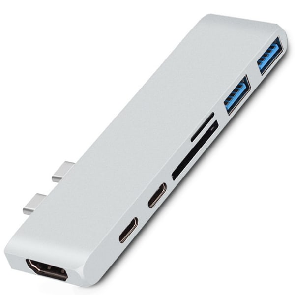 Allt-i-ett multifunktionsdockningsstation med dubbla Type-C-portar för Apple-bärbara datorer med USB-C (100 W PD) - silver